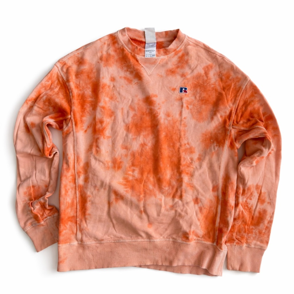 Russell Athletic Orange Tie Dye Crewneck Sweatshirt Small – Vintage Style Fleece